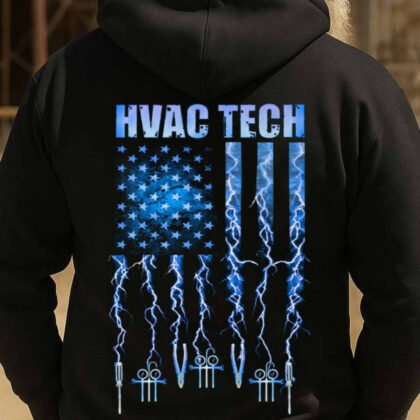 HVAC Tech Lightning Flag Tools Apparel - Patriotic HVAC